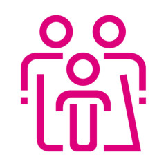 Icon: Two adults standing behind a child to imply a family Icon: Two adults standing behind a child to imply a family