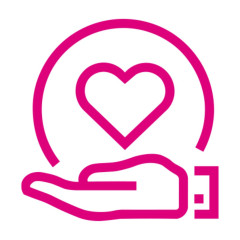 Icon: Heart inside a circle, being held in the palm of a hand. Icon: Heart inside a circle, being held in the palm of a hand.