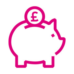 Icon: Piggy bank with coin being dropped into it Icon: Piggy bank with coin being dropped into it